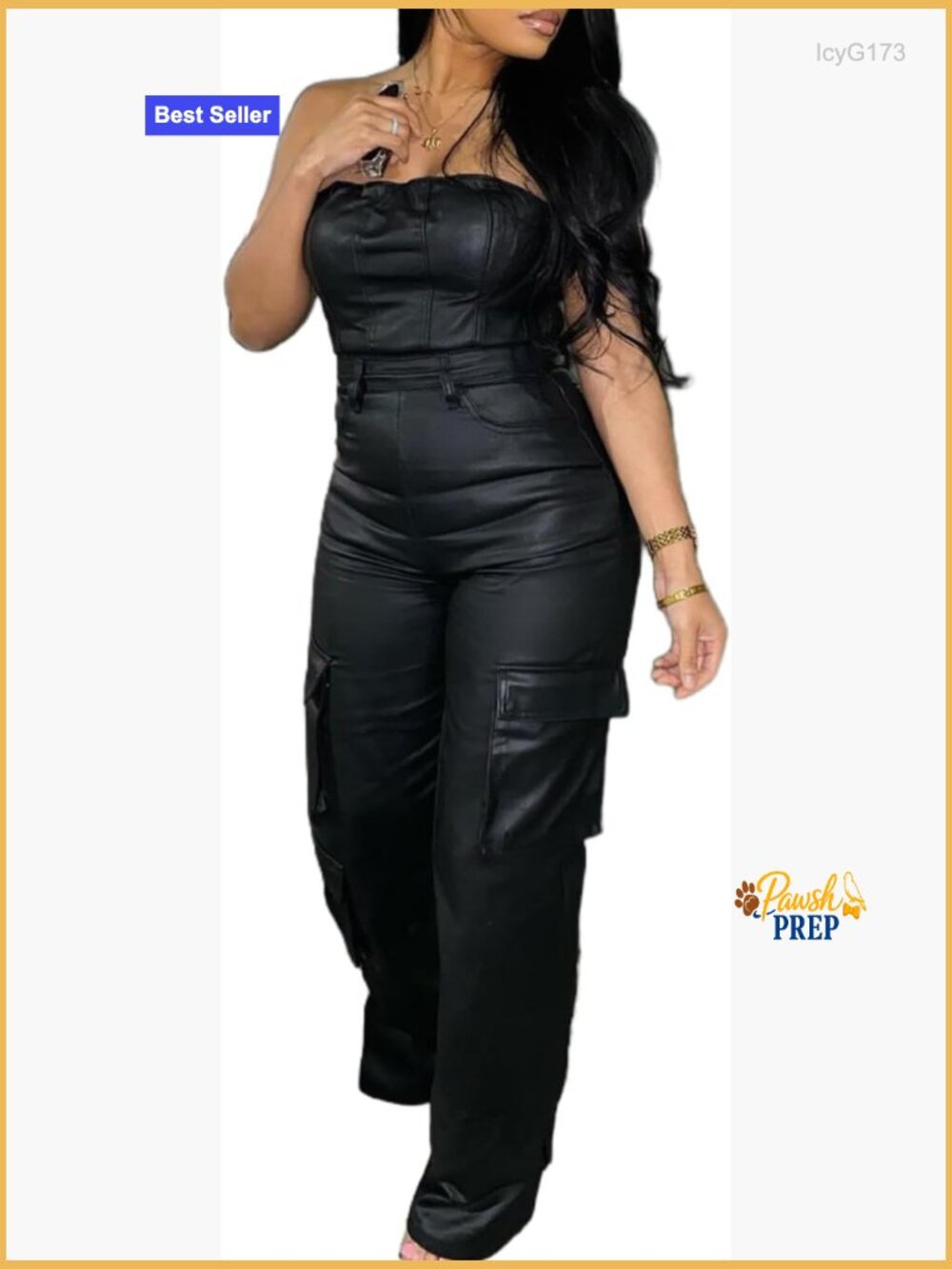 Off Shoulder PU Leather Jumpsuit Sexy Tank Top Cargo Pants Bodysuit